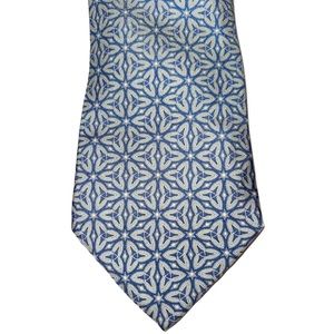 HERMÈS Silk Necktie 60” Extra Long 7937 MA Blue Green Geometric Floral Design